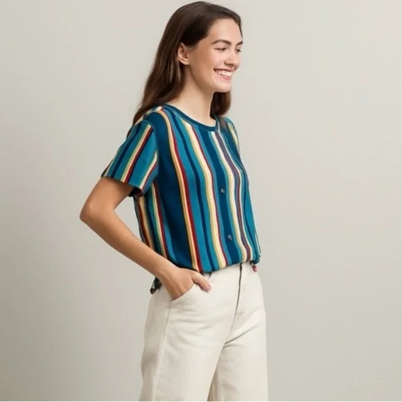 Vintage Colorful Striped Short Sleeve Tee - Picture 6 of 6